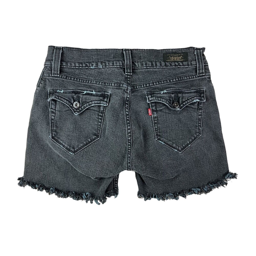 Levis Women's 542 Lowrise Cut-off Black Denim Flap Pocket Jean Shorts Size 8 - Picture 2 of 9